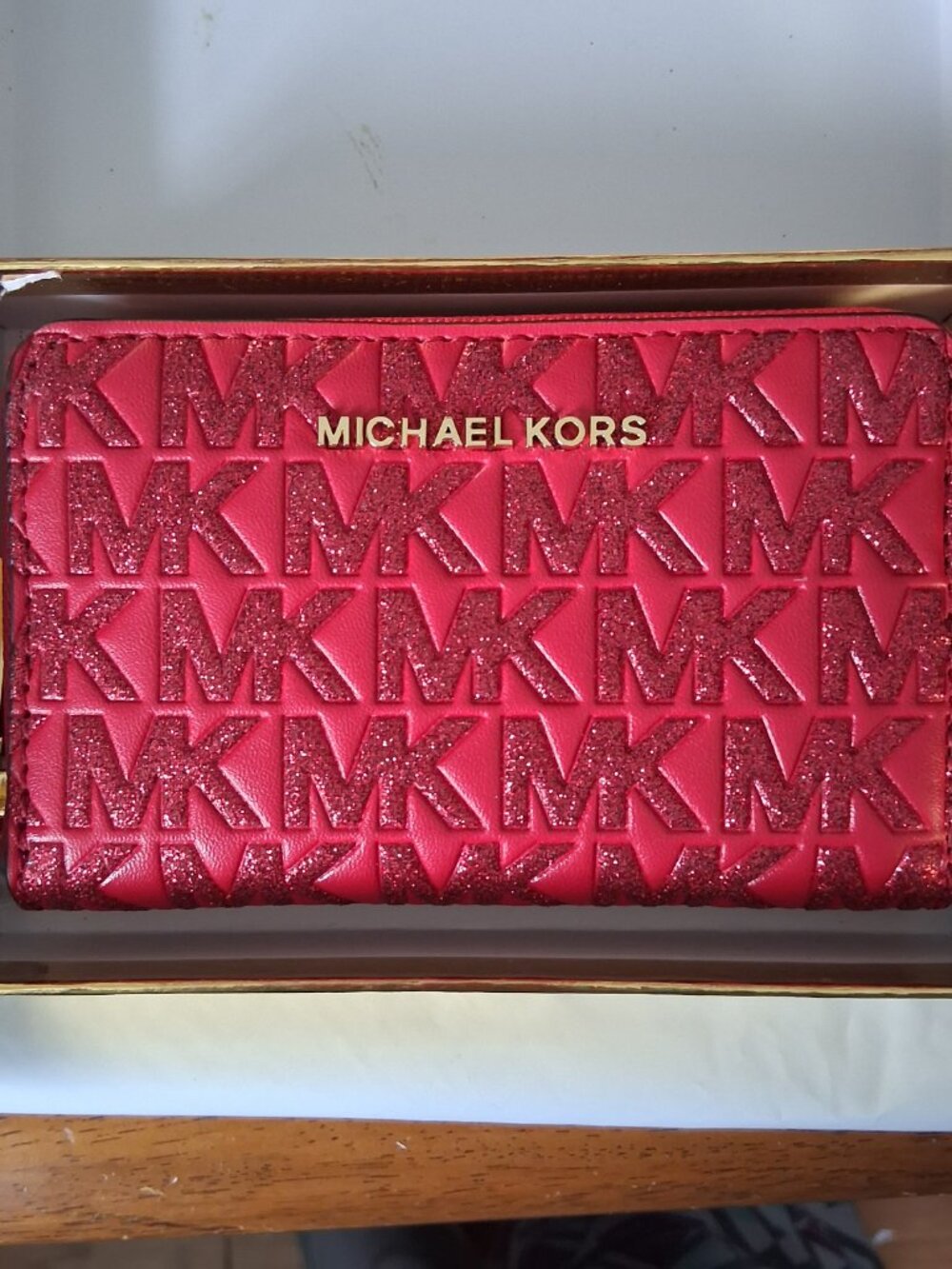 Michael Kors Crimson Red Glitter Wallet New in box